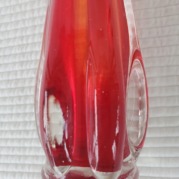 Glass Art Glass Finger Vase Vintage Skinny Vintage 8.5" Red Clear - Picture 7 of 9